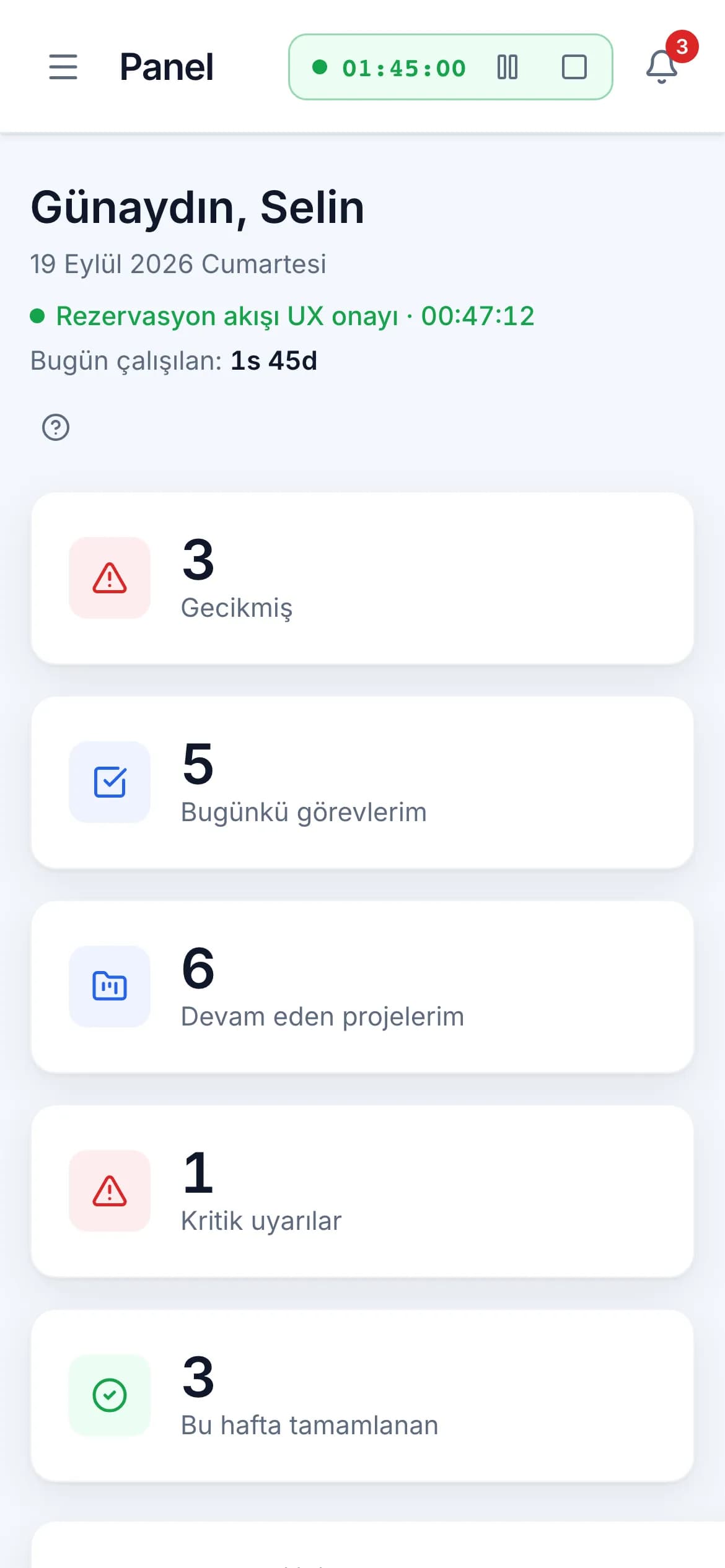 Telefonda Panel ekranı